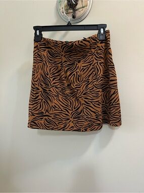 Zara Brown and Black Zebra-Print Mini Skirt Size S